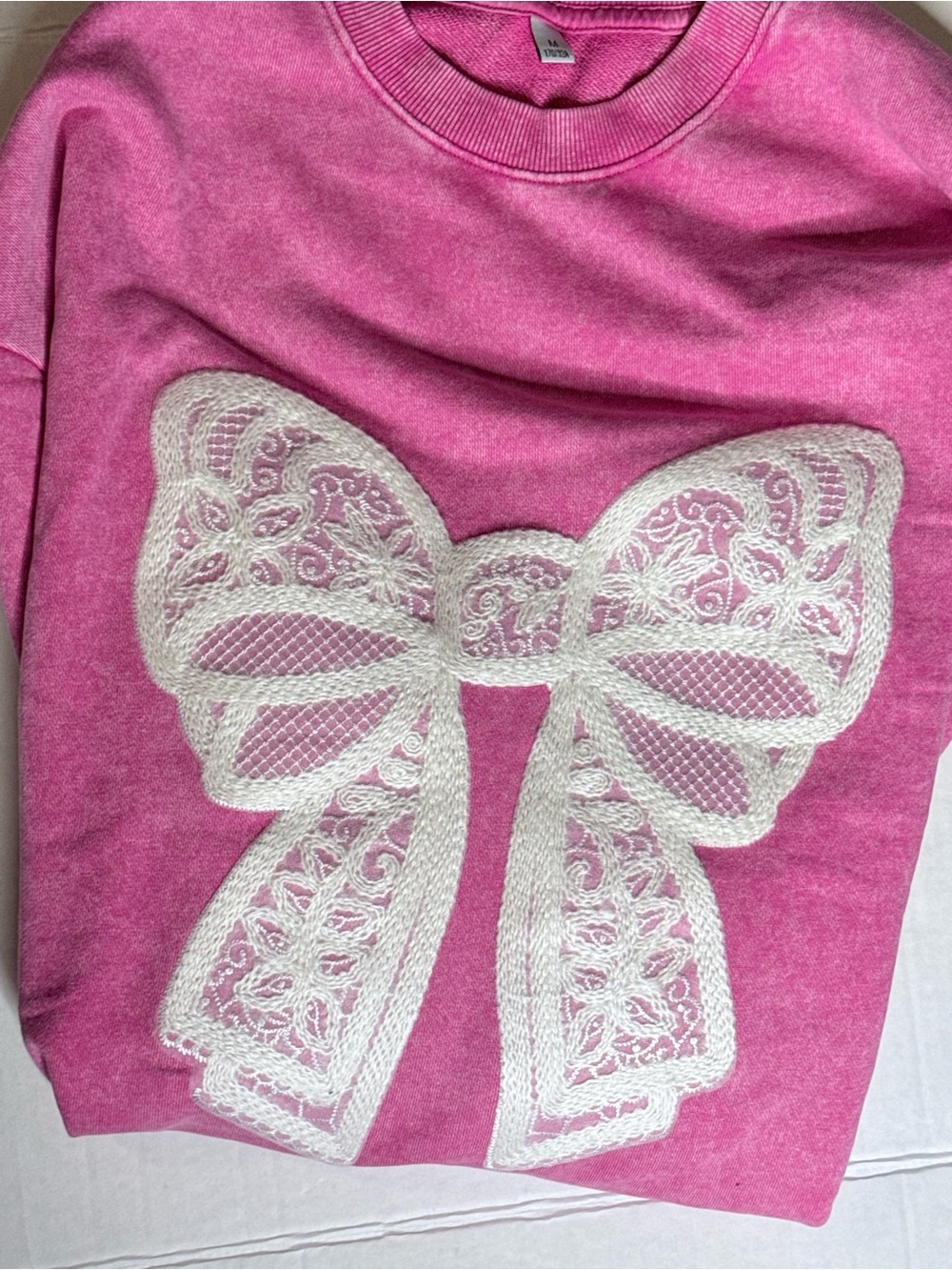 Pink Lace Bow Sweatshirt - Women’s Cozy Pullover